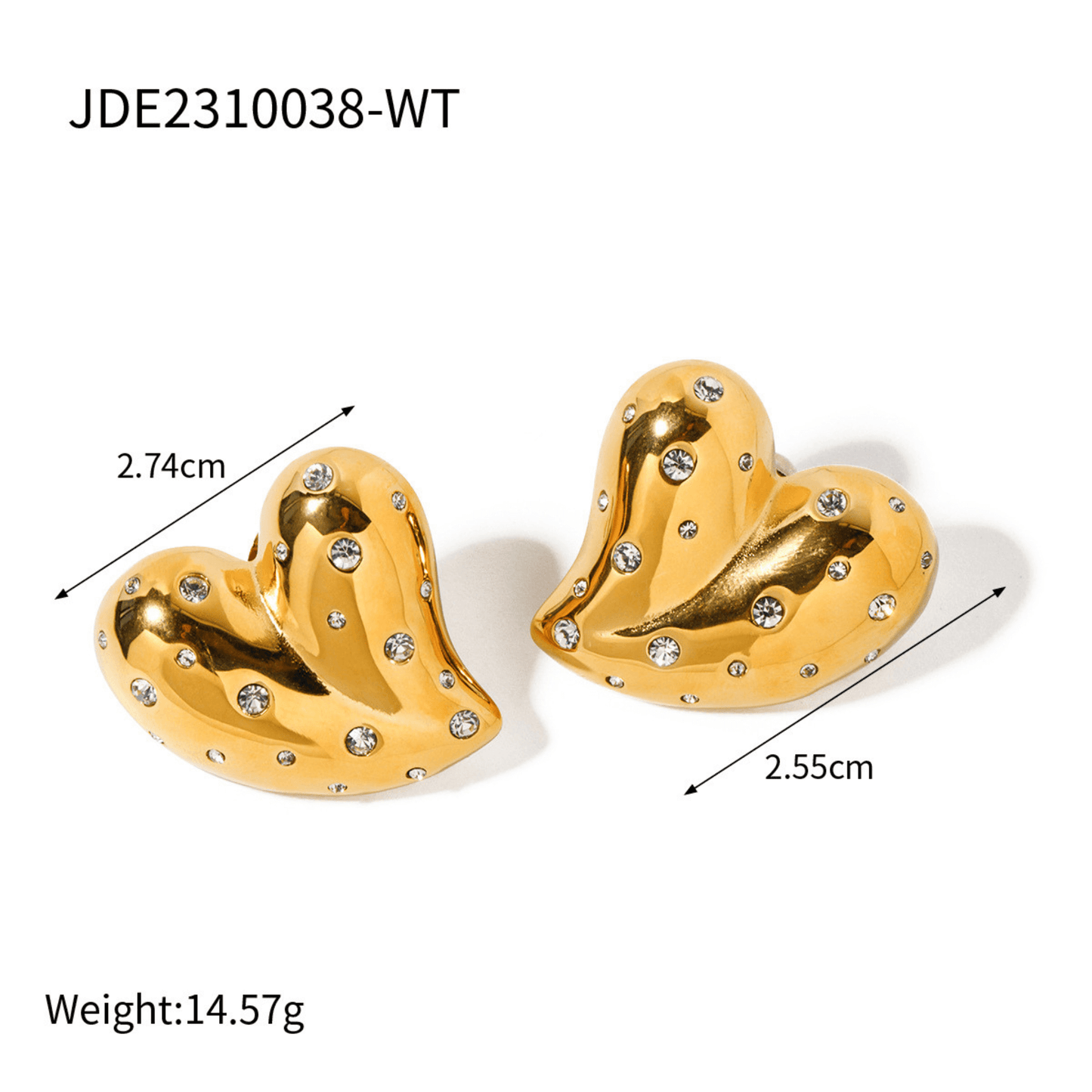 Gold-plated heart earrings with geometric ring design, stainless steel, lightweight, electroplated finish, trendy ins style for women