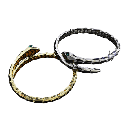 Golden snake bracelet for women, stainless steel with gilded finish, stylish jewelry available in gold and silver, cold wind design