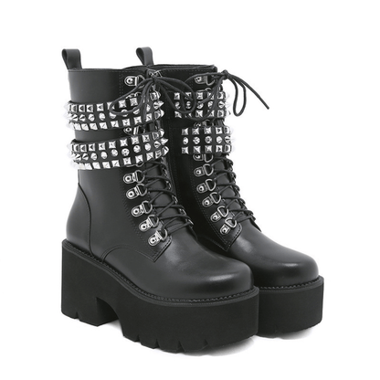 Gothic Style Fashion Rivet Mid-calf Boots For Women stylieday.com