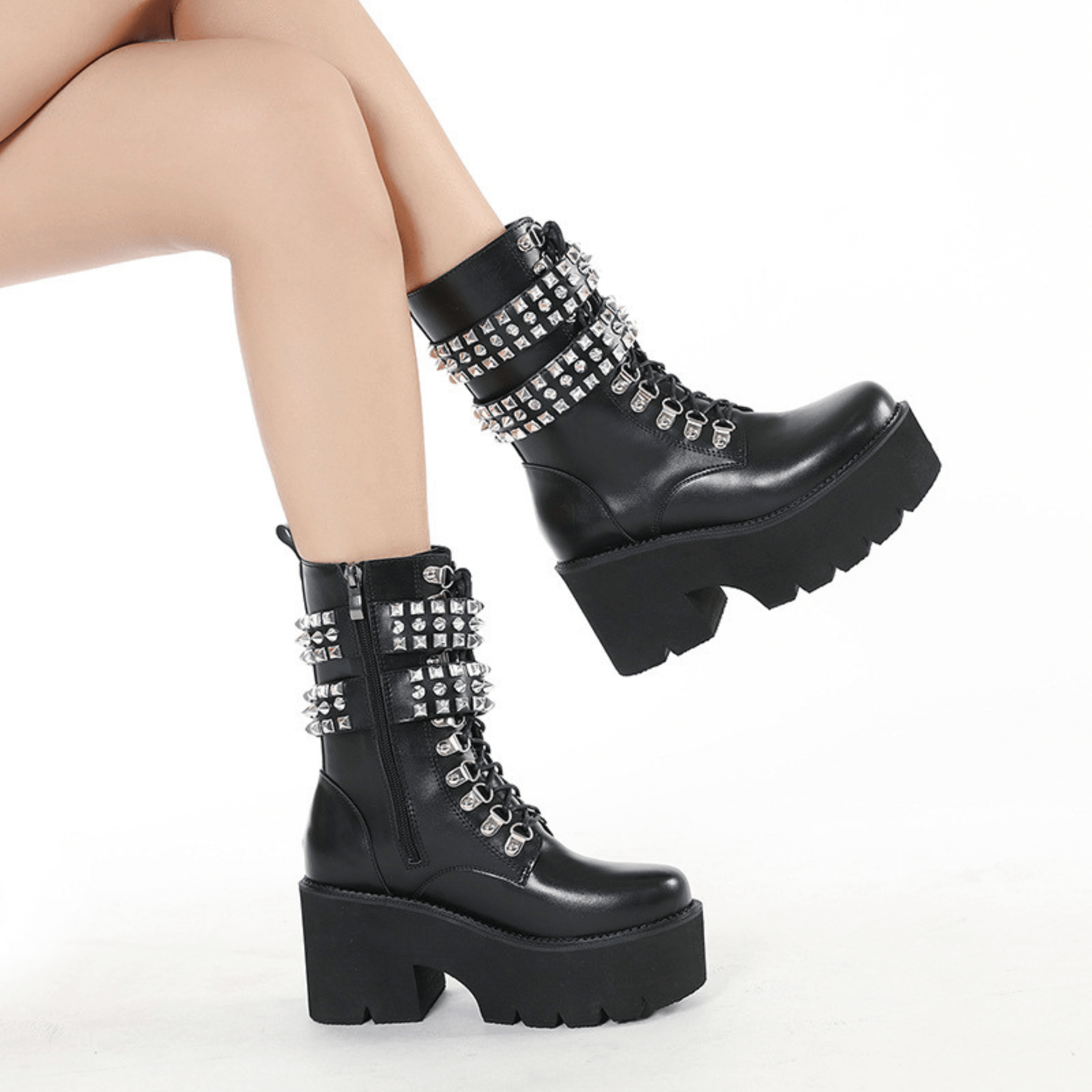 Gothic Style Fashion Rivet Mid-calf Boots For Women stylieday.com