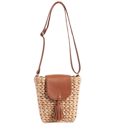 Hand-woven trapezoidal women's shoulder bag with durable polyester lining, zipper buckle closure, and elegant weaving design. Stylish accessory for daily use