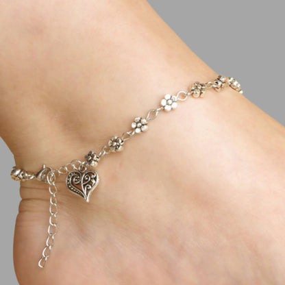 Heart-Shaped Anklet - Tibetan Silver stylieday.com