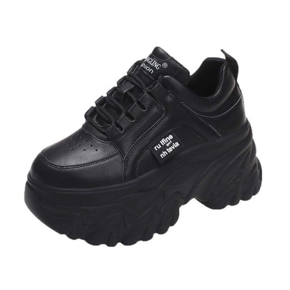 Height boosting dad shoes for women with mesh upper, super high heel (8CM+), lace-up front, and English muffin heel for added style and comfort