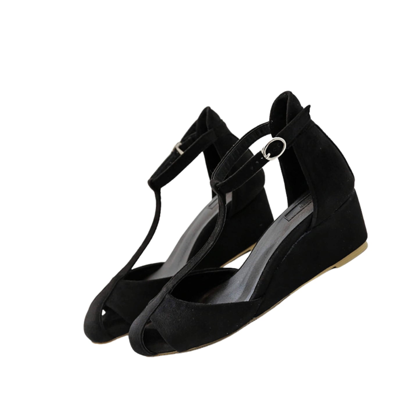 Hollow wedge sandals for women with fairy style, buckle, and color block design. Comfortable TPR sole and stylish high heels for summer. Available in various sizes