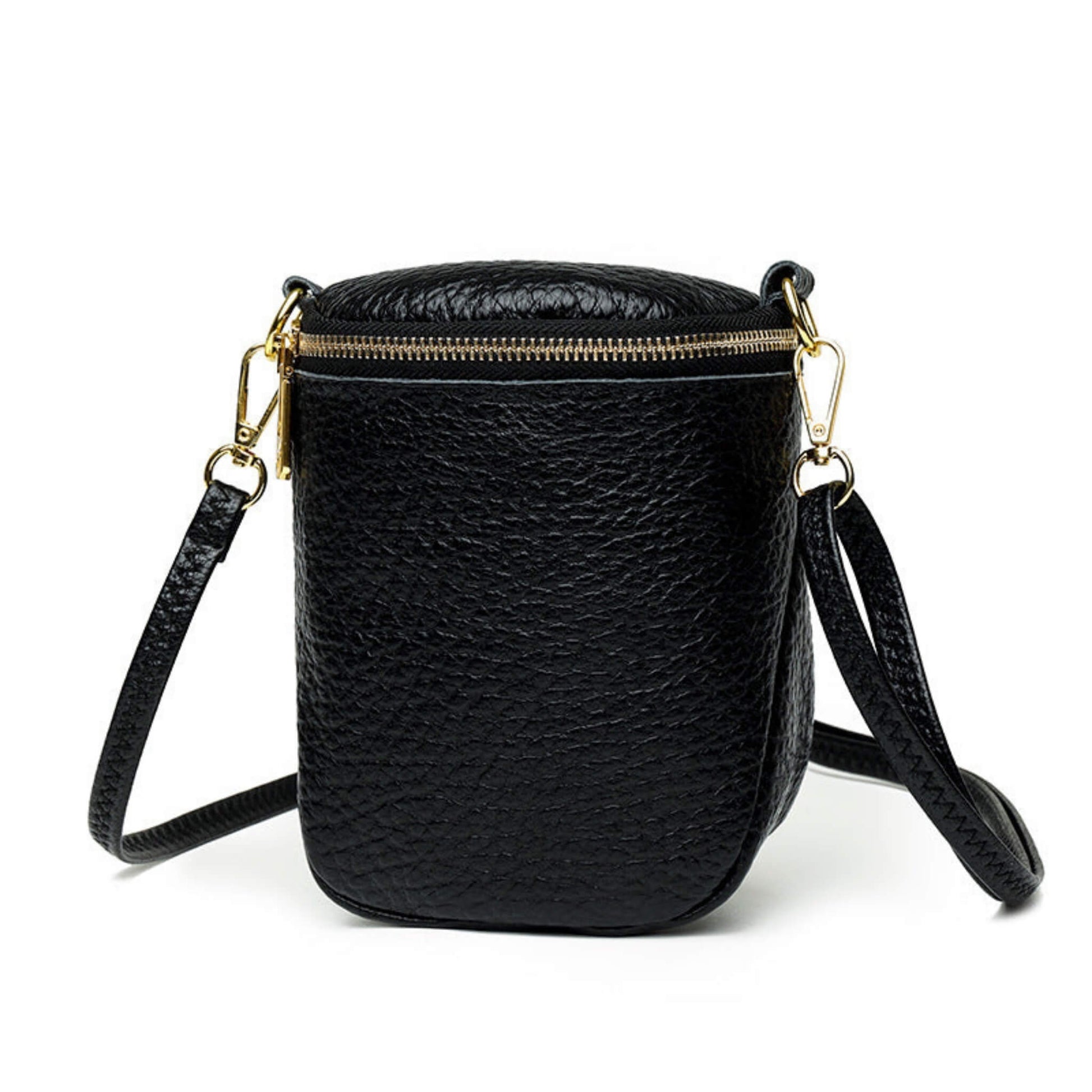 Korean Leather Phone Bag with adjustable crossbody strap, black and beige colors, made from high-quality head layer cowhide, perfect for everyday use