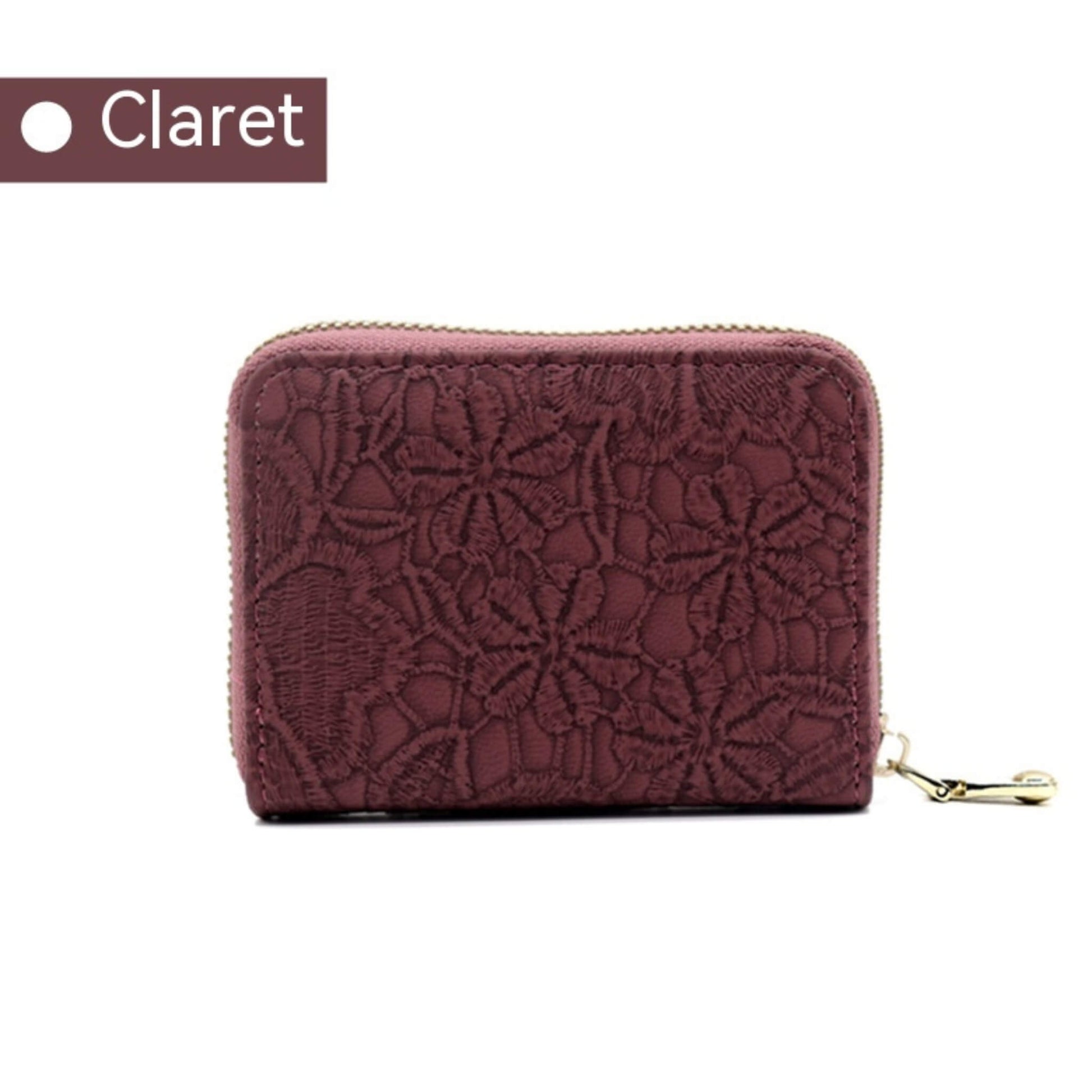 Lace Pattern Coin Purse, PU material, 9 card slots, 2 coin pockets, waterproof, anti-theft, women’s wallet in dark blue, wine red, khaki, and more colors