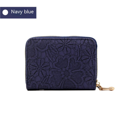 Lace Pattern Coin Purse, PU material, 9 card slots, 2 coin pockets, waterproof, anti-theft, women’s wallet in dark blue, wine red, khaki, and more colors