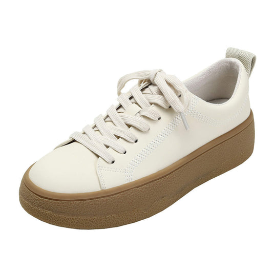 Ladies Fashion Versatile Leather Small White Sneakers stylieday.com