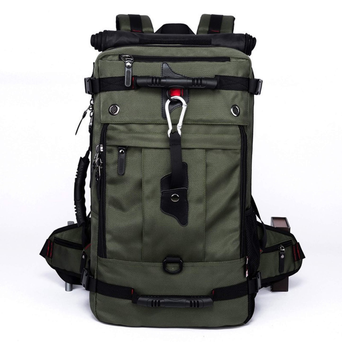 Large-capacity travel duffel bag in 40L/50L sizes, Oxford fabric, multiple compartments, available in black, army green, and blue