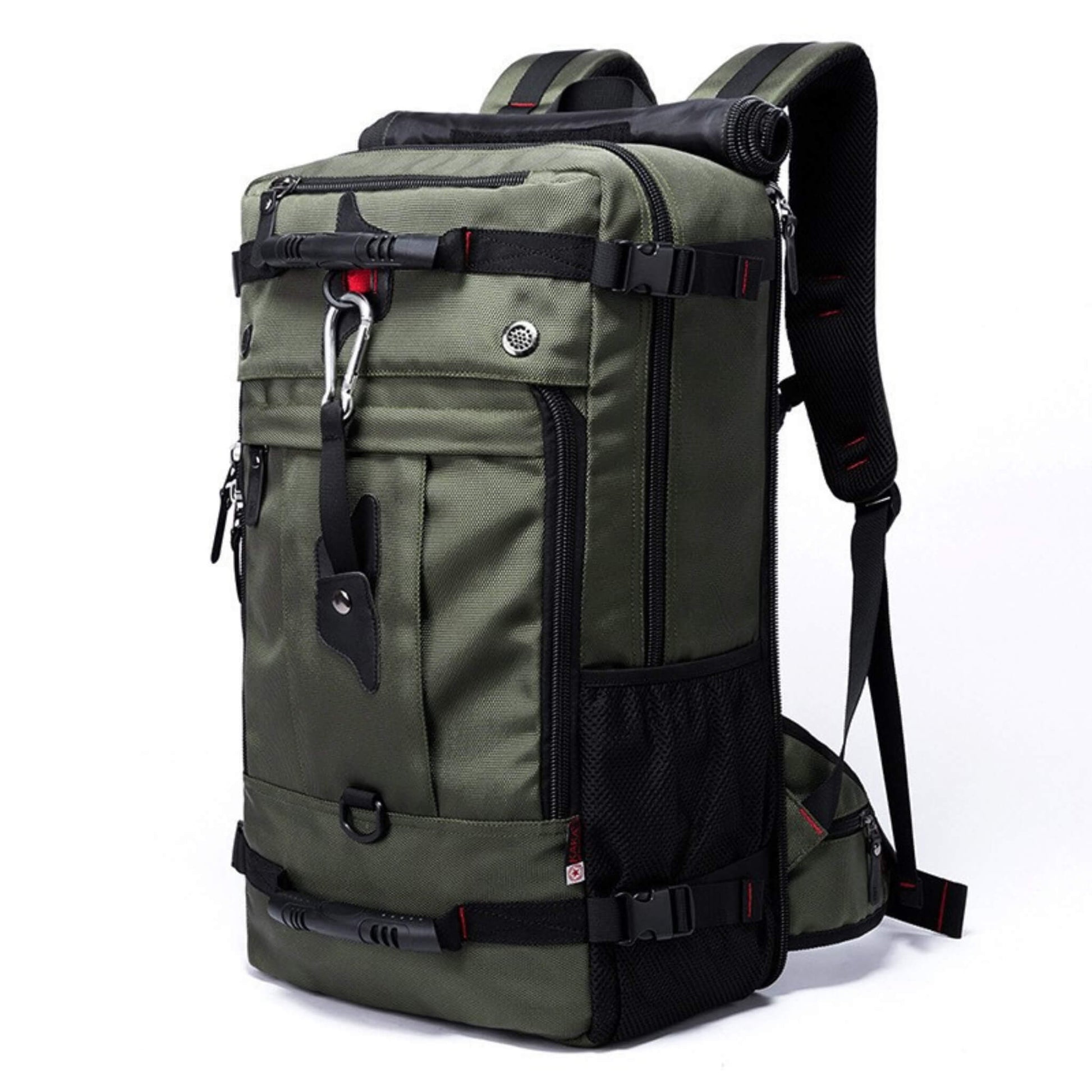 Large-capacity travel duffel bag in 40L/50L sizes, Oxford fabric, multiple compartments, available in black, army green, and blue