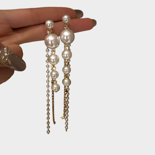 Pearl Tassel Silver Earrings stylieday.com