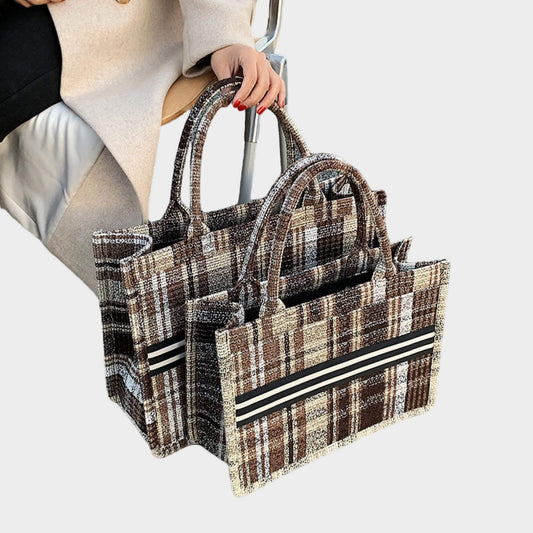 Stylish Canvas Check One Shoulder Crossbody Tote Bag stylieday.com