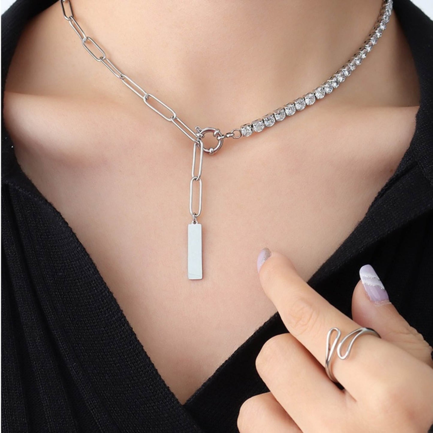 Square Strip Pendant Stainless Steel Necklace