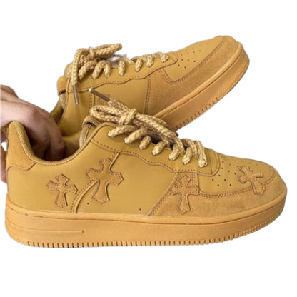 Wheat casual sneakers for women, retro-style platform sneakers with chunky sole and vintage design