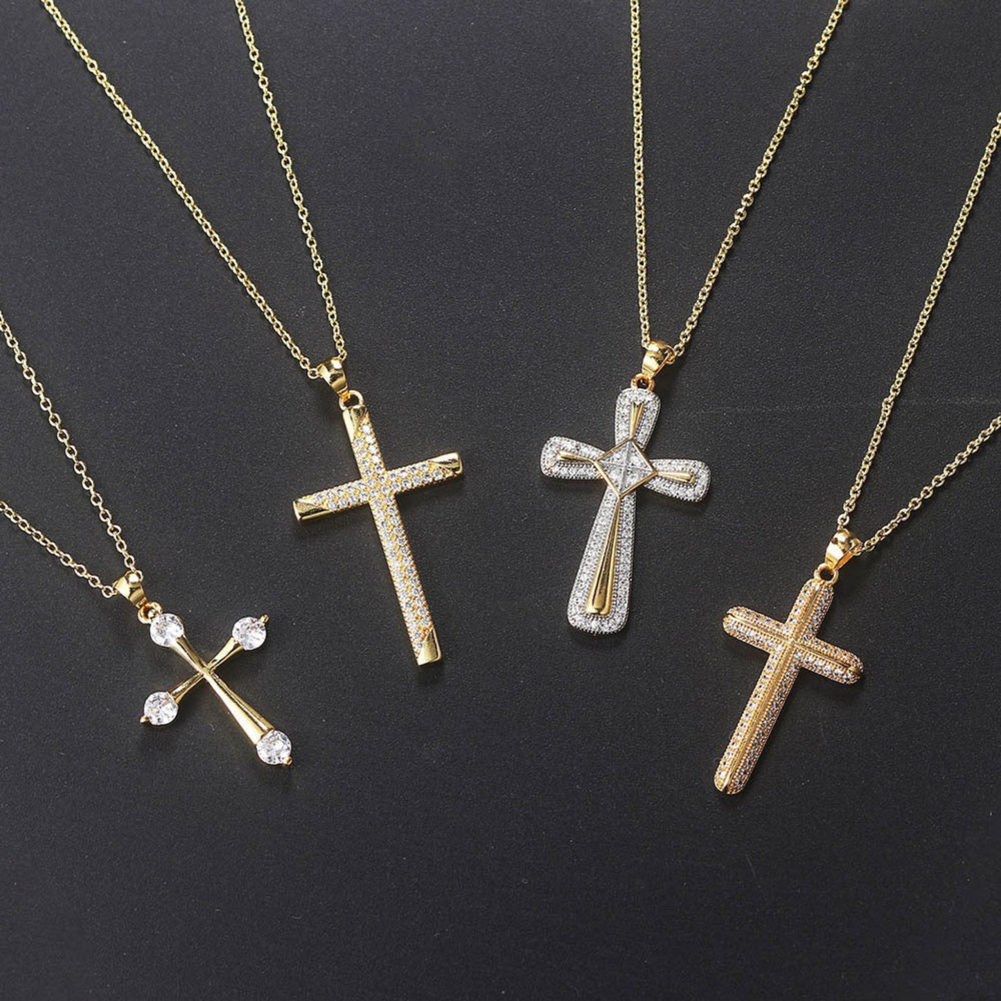 Zircon gold full diamond cross pendant necklace stylieday.com