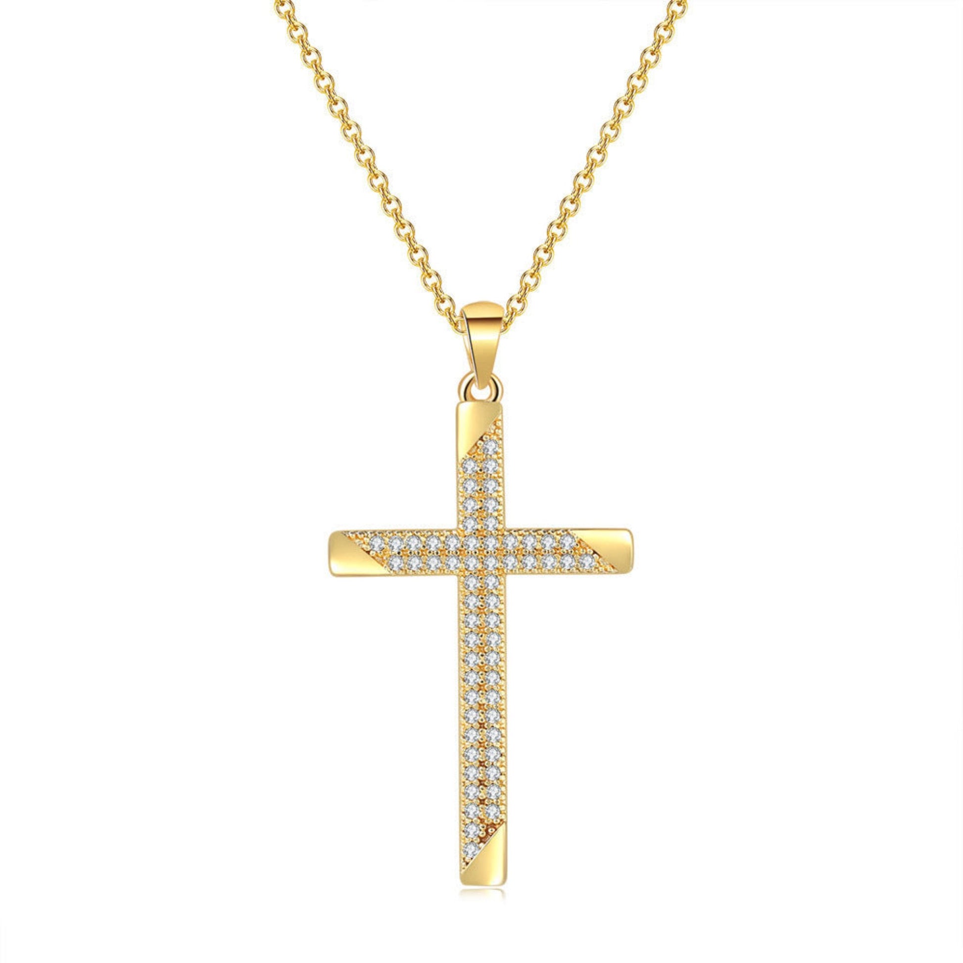 Zircon gold full diamond cross pendant necklace stylieday.com