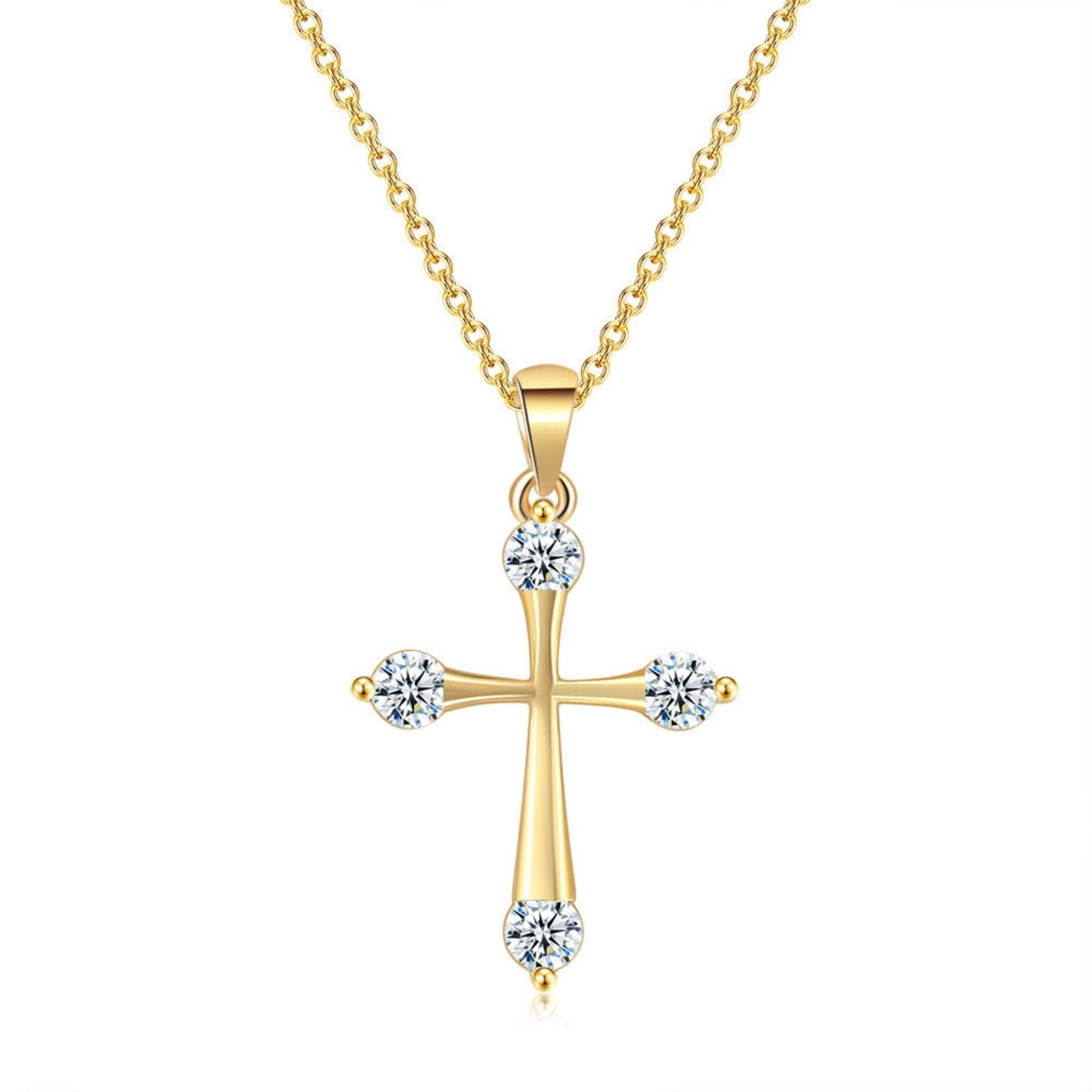 Zircon gold full diamond cross pendant necklace stylieday.com