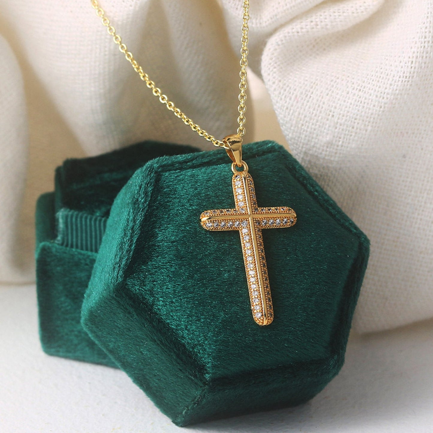 Zircon gold full diamond cross pendant necklace stylieday.com