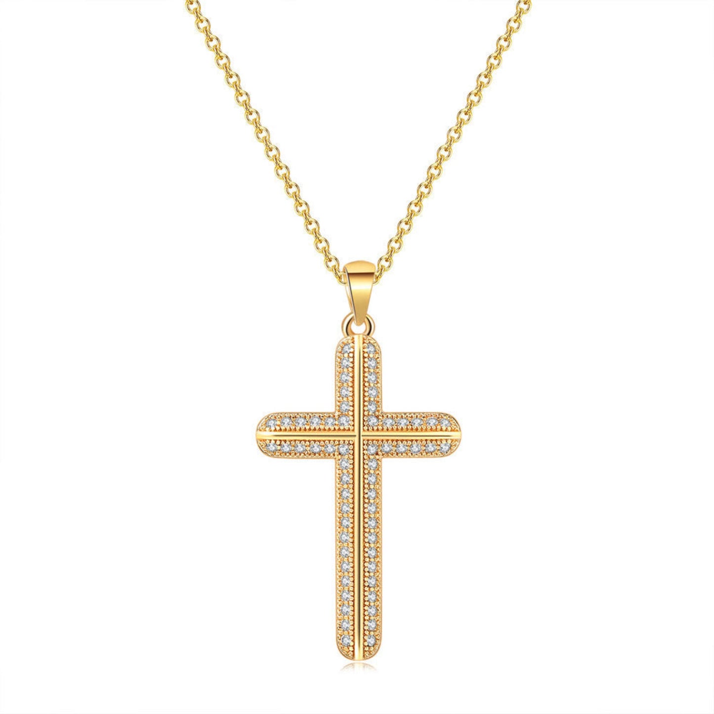 Zircon gold full diamond cross pendant necklace stylieday.com