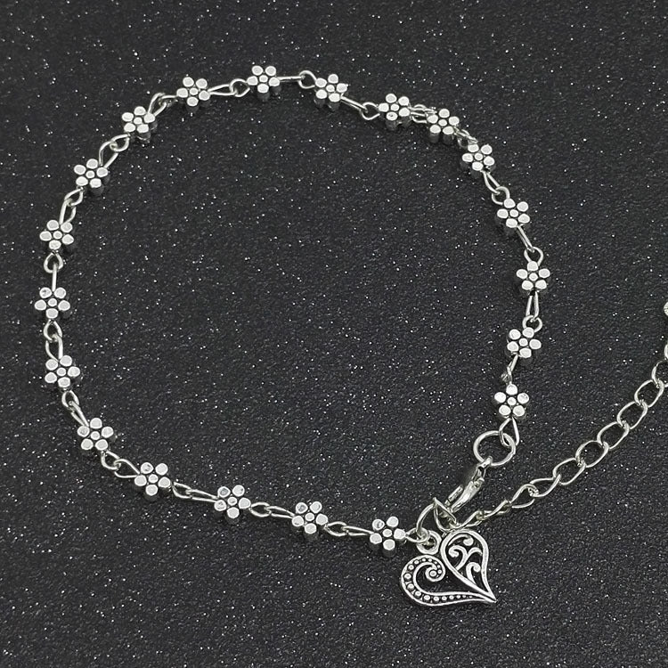 Heart-Shaped Anklet - Tibetan Silver