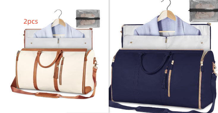 Waterproof travel duffle handbag in a sleek design, featuring sturdy handles and a detachable shoulder strap, set against a scenic outdoor backdrop