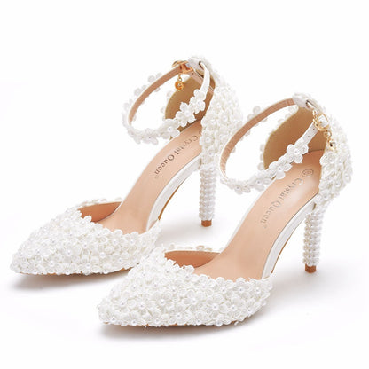 Pointed Toe High Heel Wedding Shoes Stiletto Heel Lace Sandals