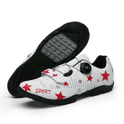 Bicycle lock shoes for men and women, breathable, non-slip, wear-resistant, and lightweight. Available in black and white, sizes 36-46, road and rubber models