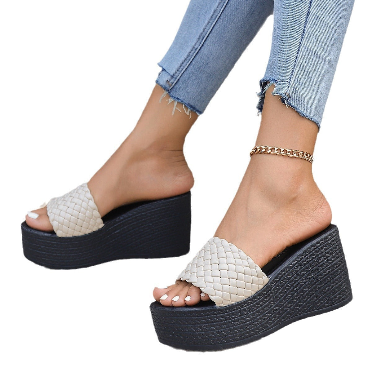 Plus Size Wedge Peep-toe Slippers