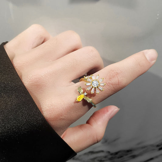 Sunflower Bee Rotatable Smart Ring