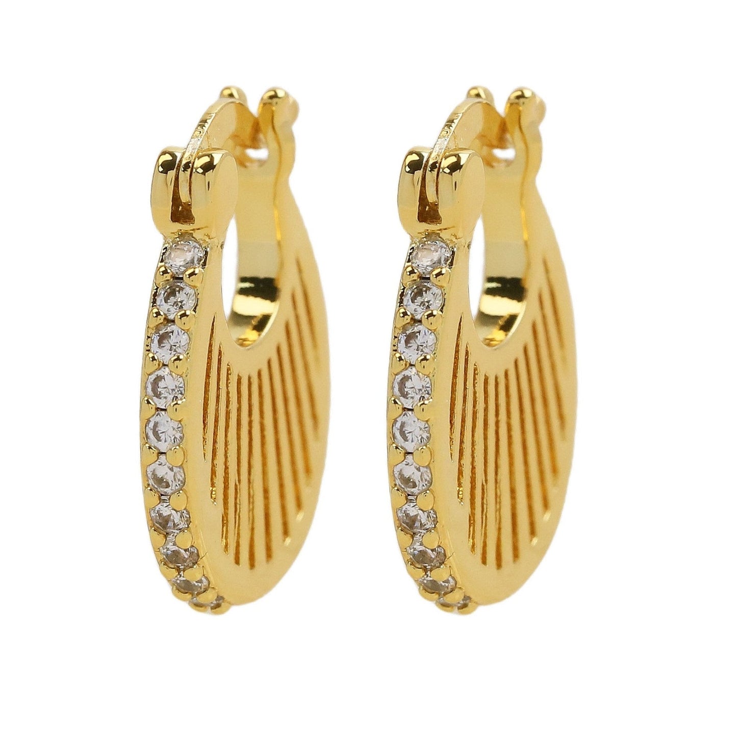 18K Gold Zircon Hoop Earrings