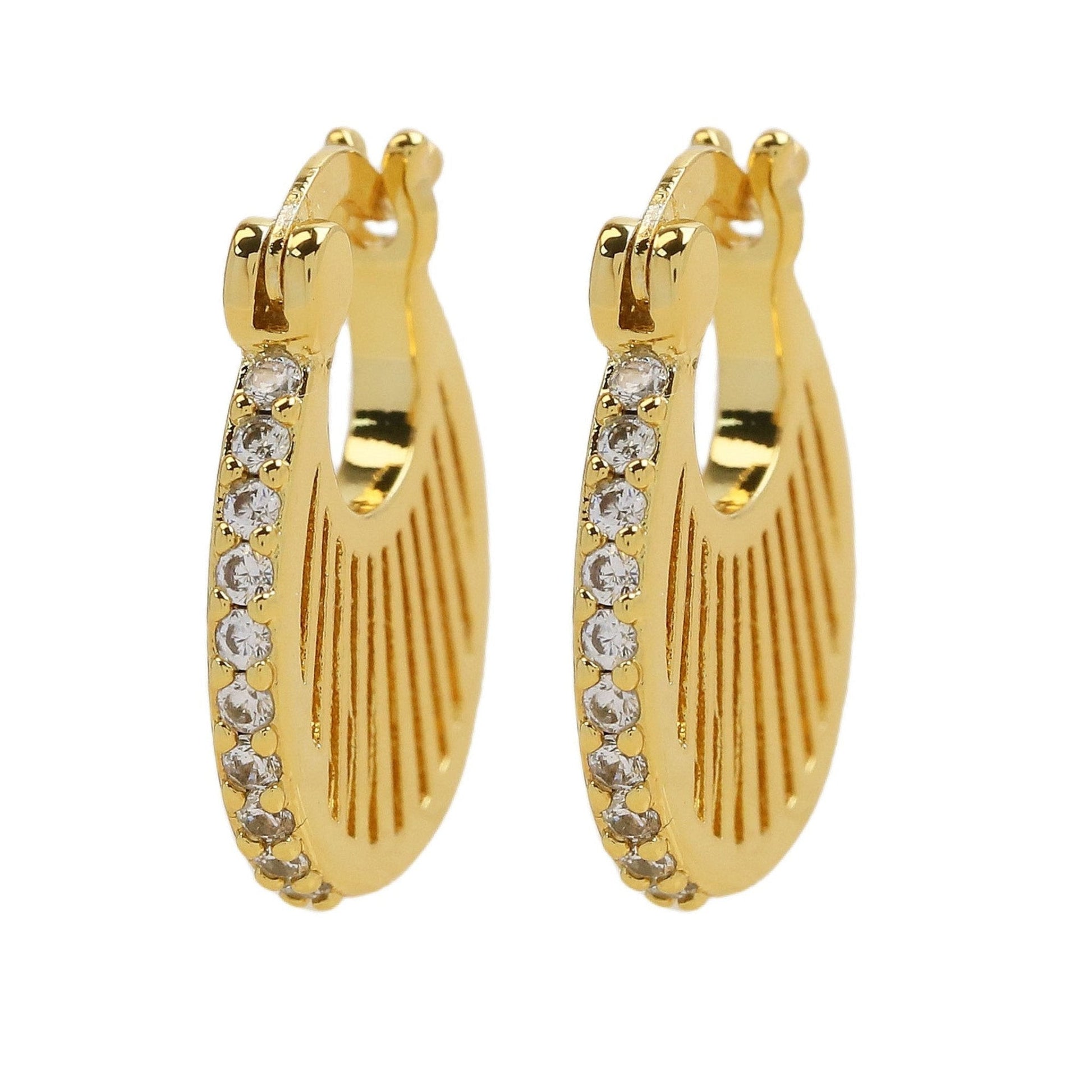 18K Gold Zircon Hoop Earrings