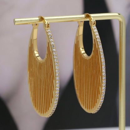 18K Gold Zircon Hoop Earrings