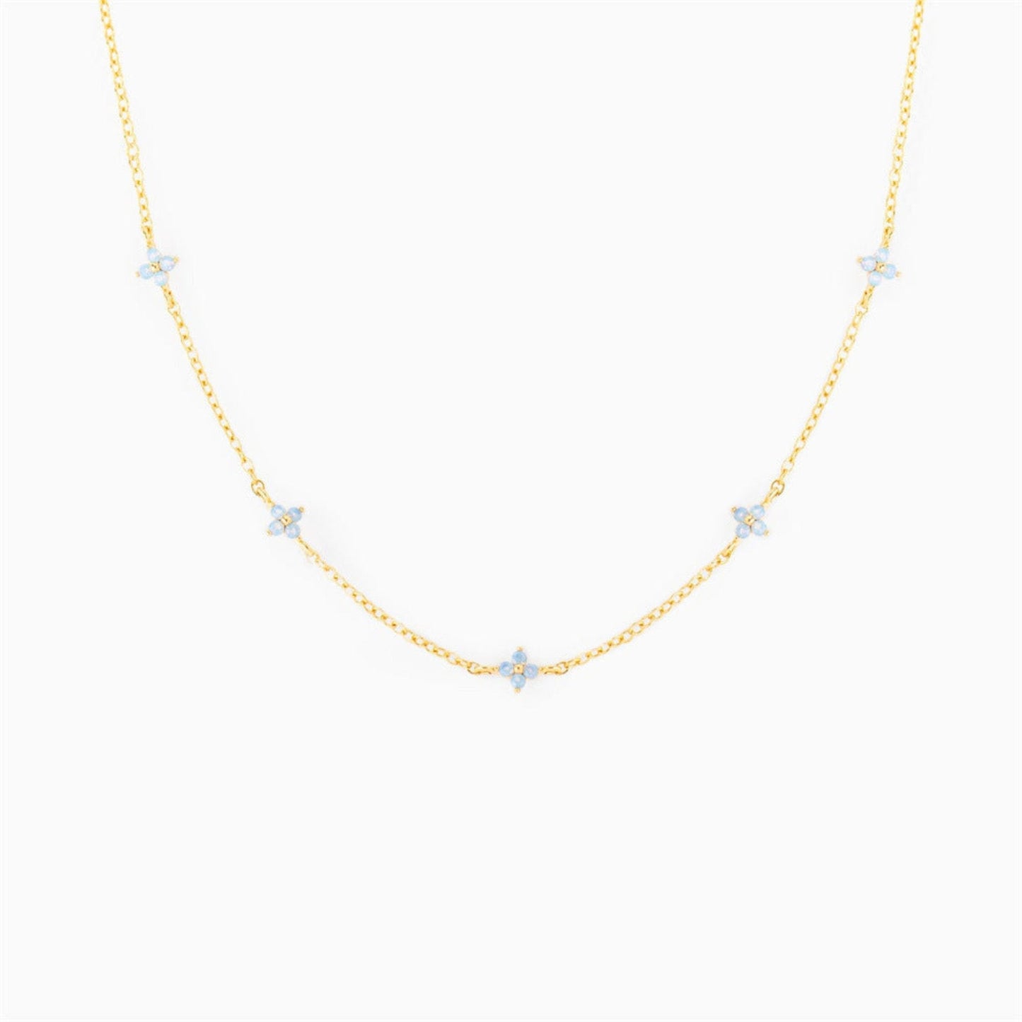 Blue Flower Vacation Necklace | Adjustable Gold & Silver O - Chain