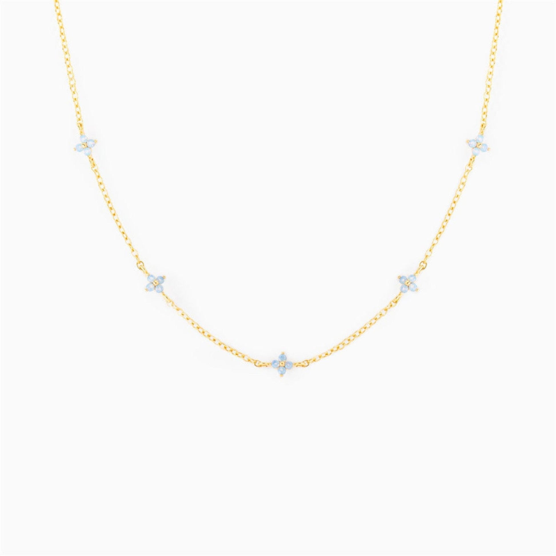 Blue Flower Vacation Necklace | Adjustable Gold & Silver O - Chain