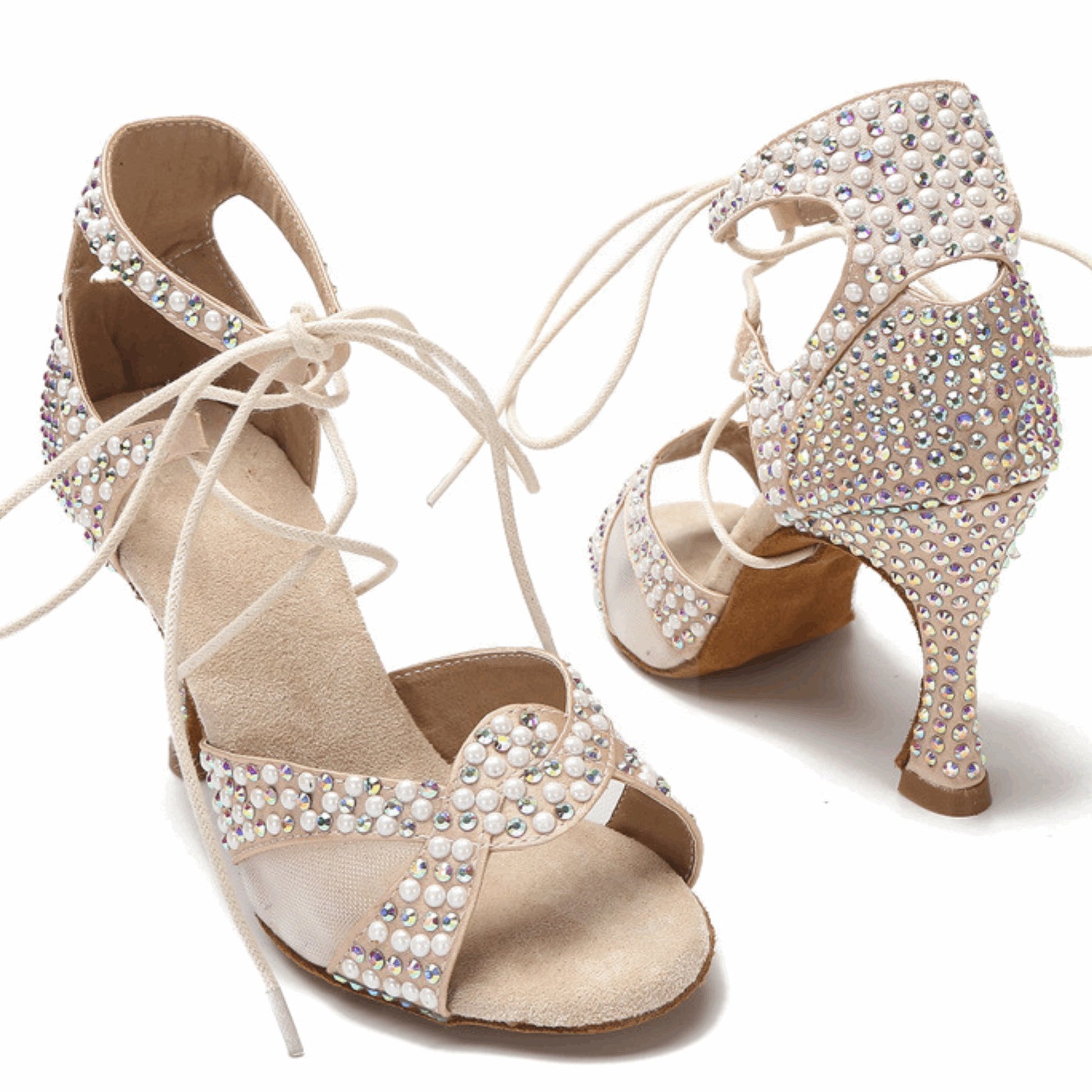 Beige Diamond Latin Dance Shoes for Women - Stylish & Comfortable