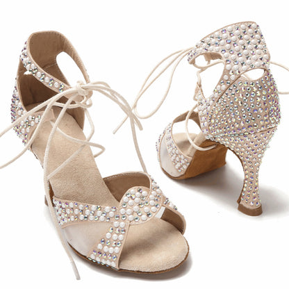 Beige Diamond Latin Dance Shoes for Women - Stylish & Comfortable