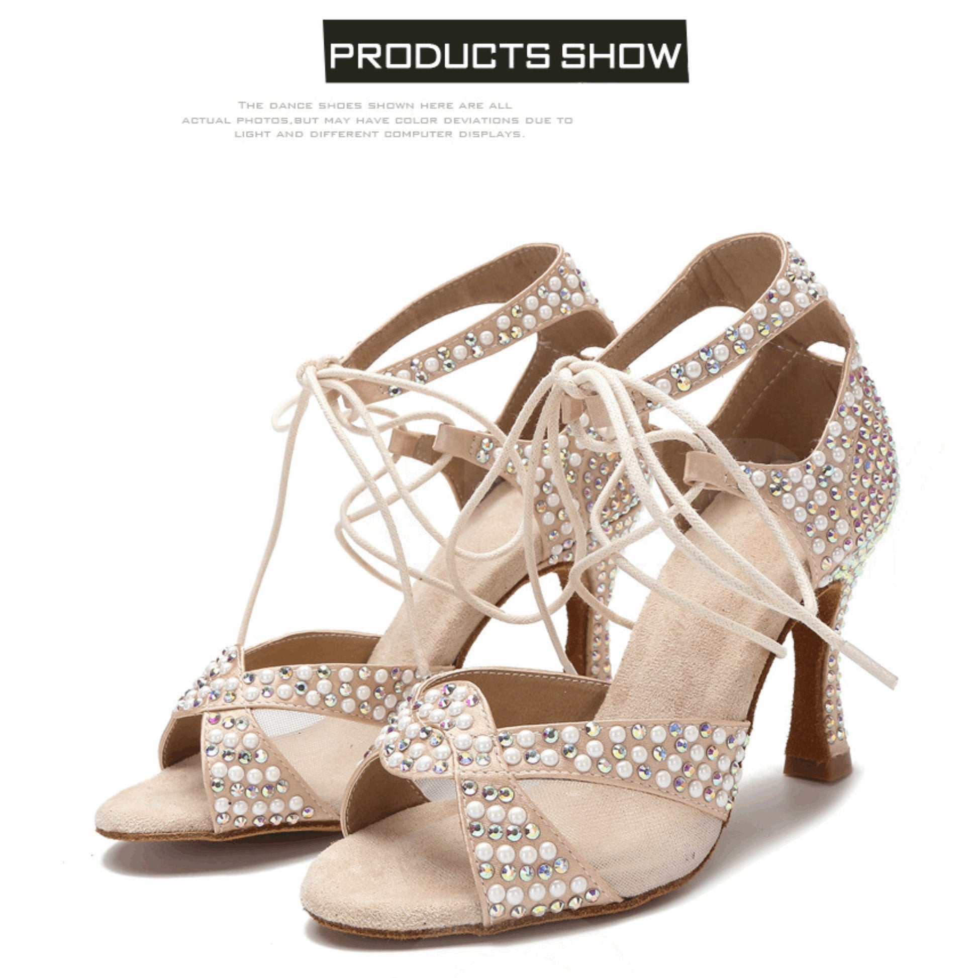 Beige Diamond Latin Dance Shoes for Women - Stylish & Comfortable