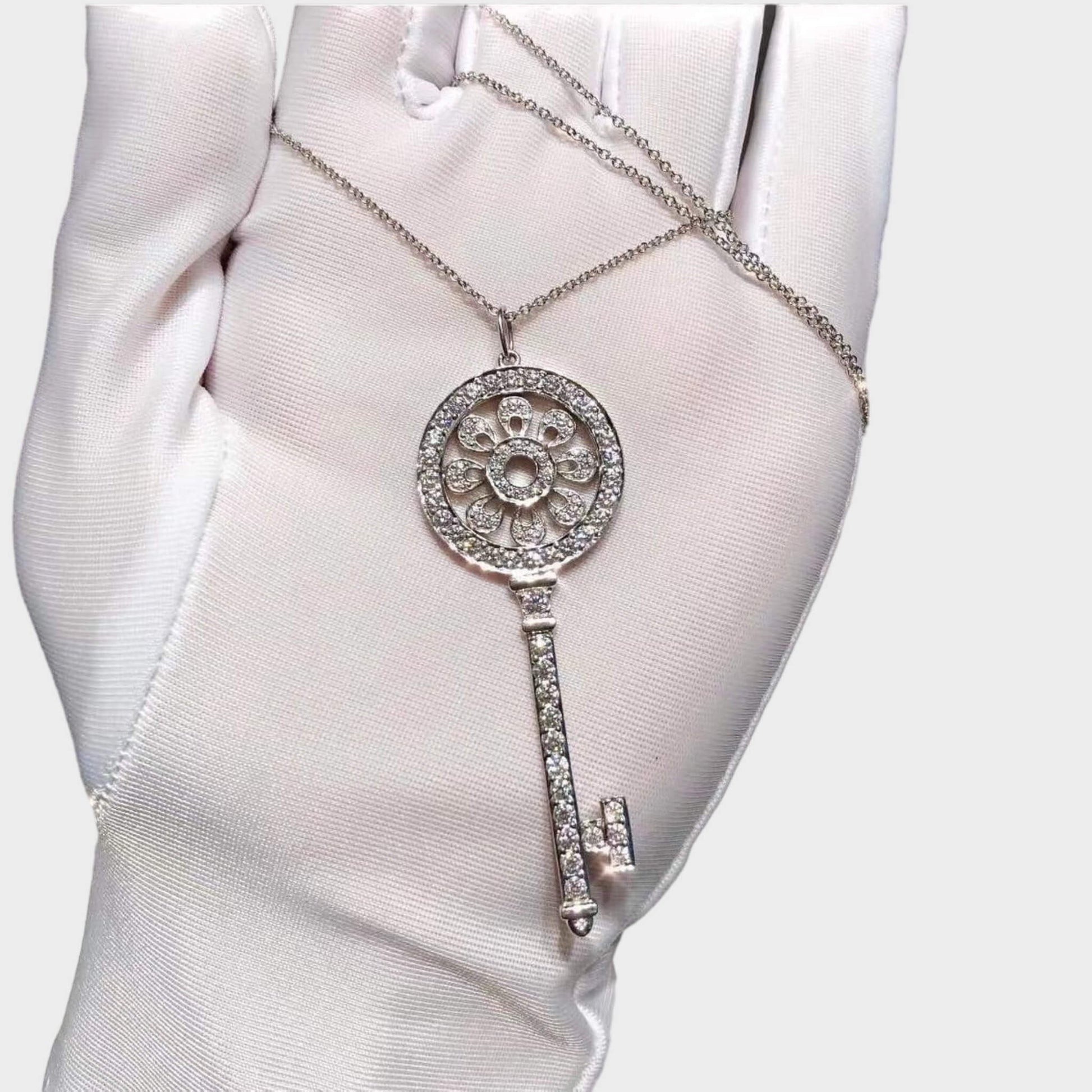 925 Silver Key Pendant Necklace for Couples - Adjustable Cross Chain