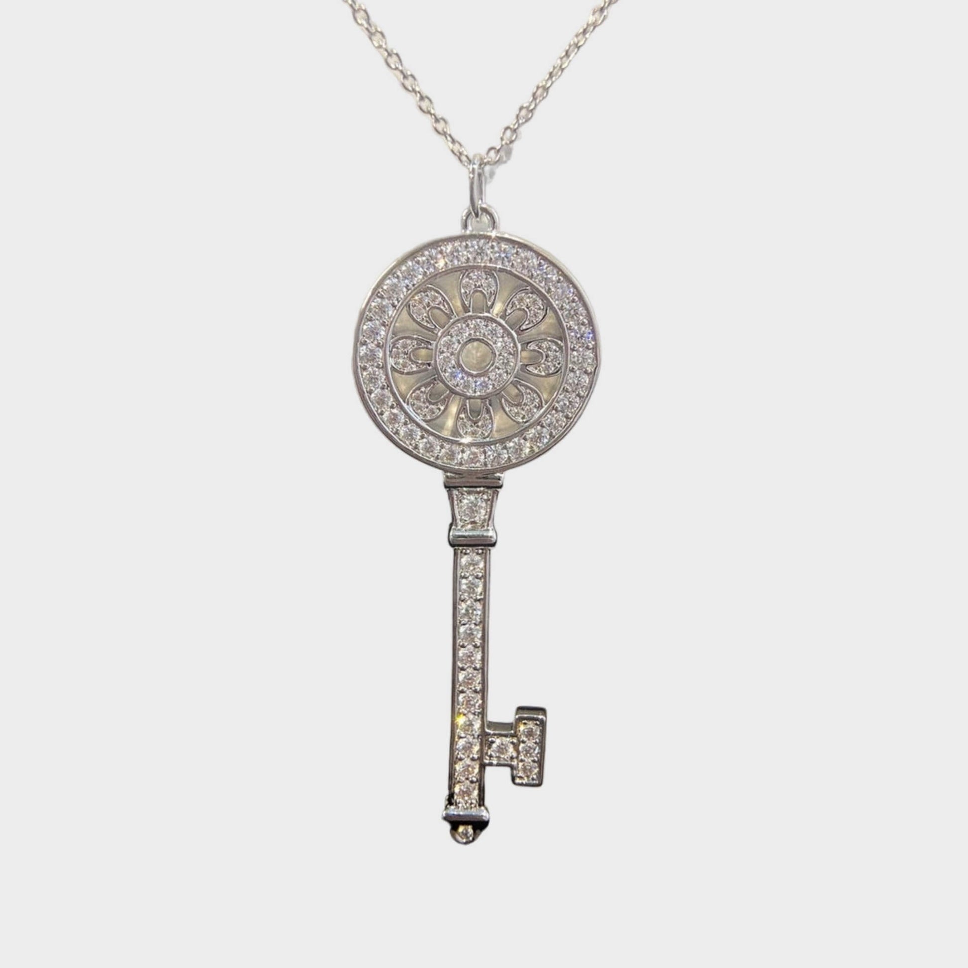 925 Silver Key Pendant Necklace for Couples - Adjustable Cross Chain