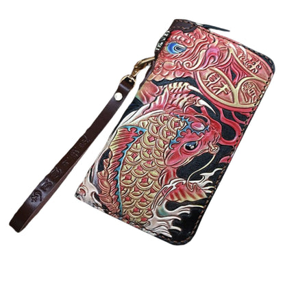 Adjustable leather carving wallet, handcrafted design with intricate carvings and adjustable closure for a unique and stylish accessory