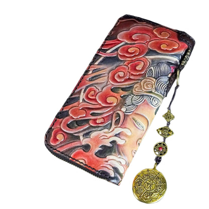 Hand-carved leather wallet with floral pattern, made from genuine first-layer cowhide, adjustable size, perfect for daily use