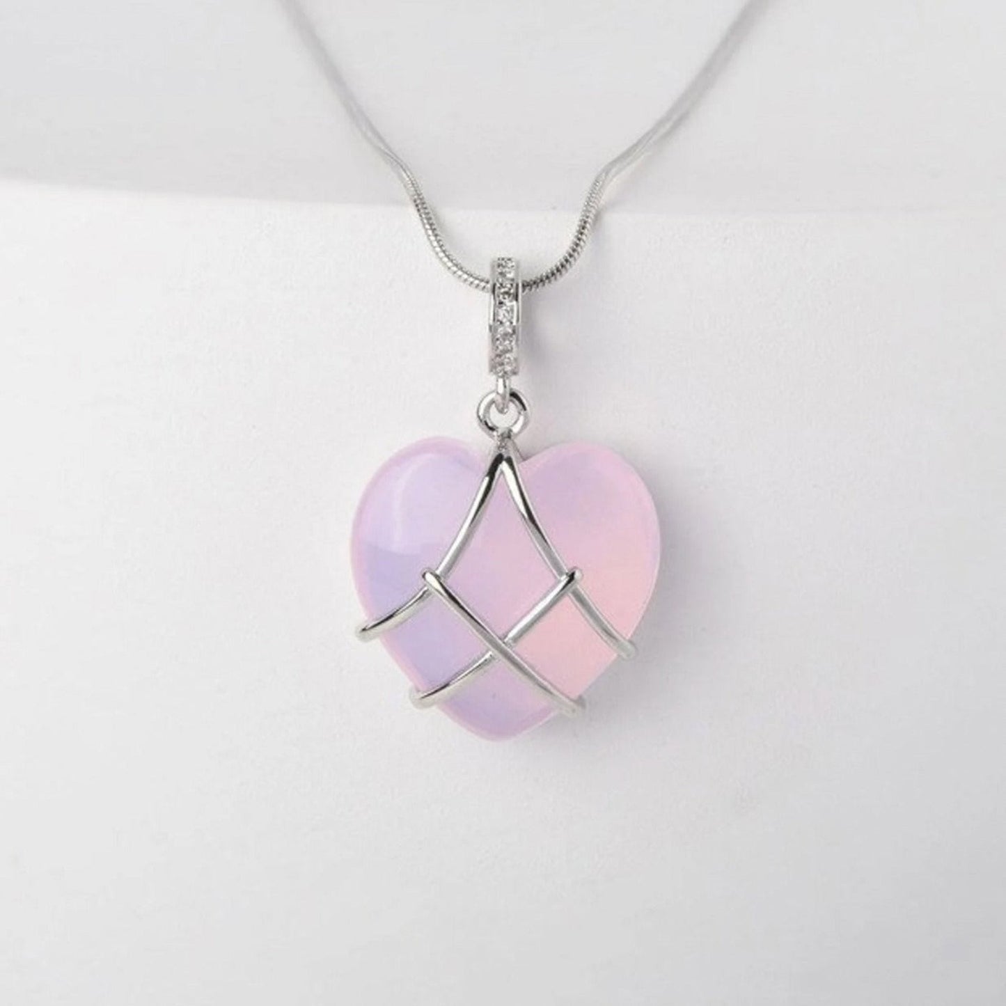 Cartoon Princess Moonstone Necklace | Heart Shaped Opal Pendant