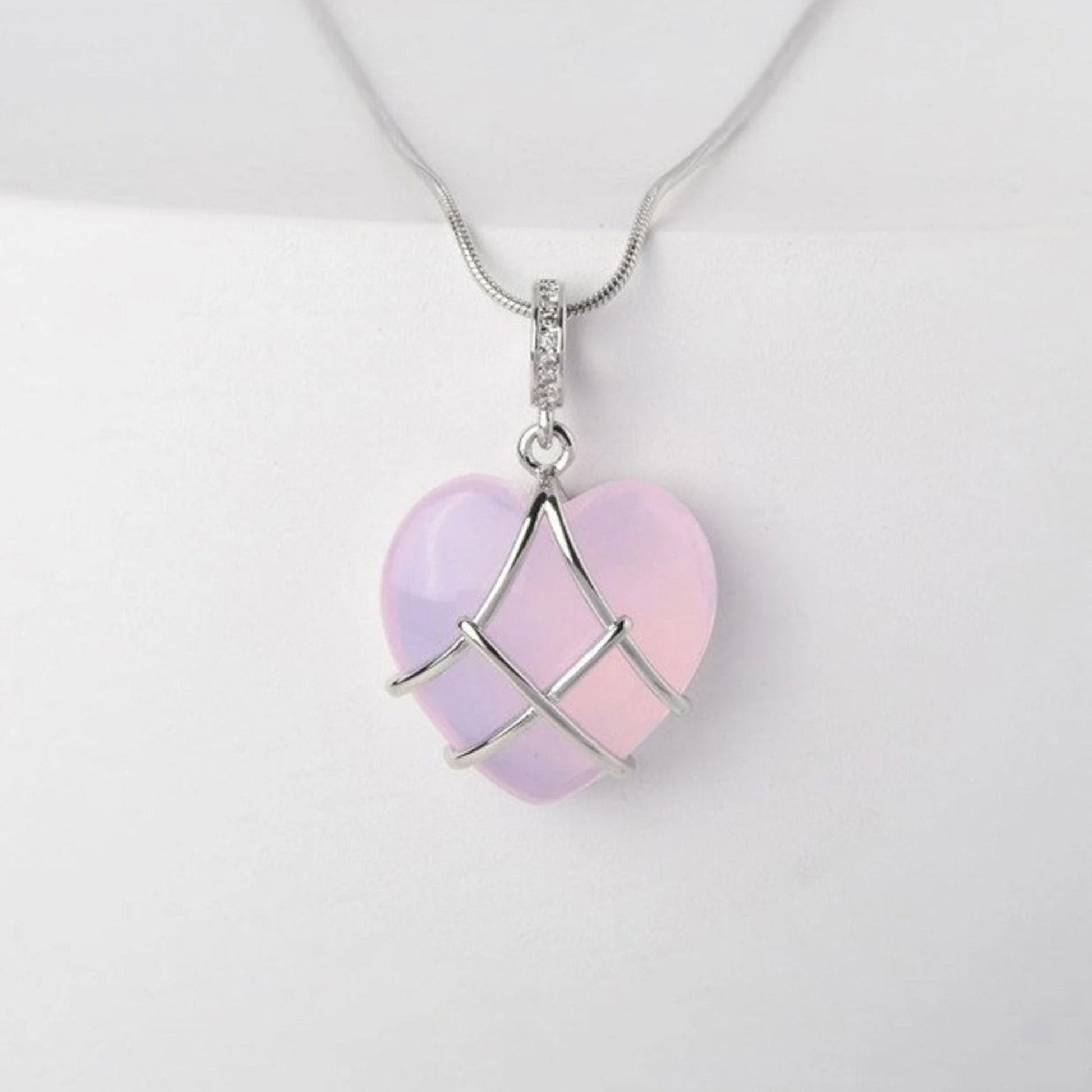 Cartoon Princess Moonstone Necklace | Heart Shaped Opal Pendant