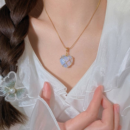 Cartoon Princess Moonstone Necklace | Heart Shaped Opal Pendant