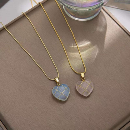 Cartoon Princess Moonstone Necklace | Heart Shaped Opal Pendant