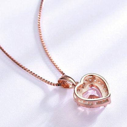 925 Sterling Pendant Womens Fashion Rose Morganite Charm Heart Pendant