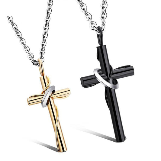 Black Gold Love Cross Necklace - Titanium Steel, Wedding Couple