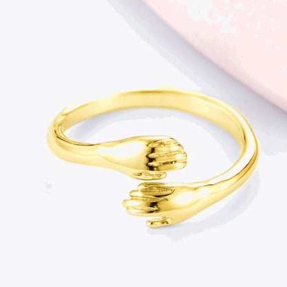 Unisex Adjustable Love Hug Couple Ring - Alloy Korean Style, Available in White & Yellow for Couples - Trendy Jewelry Gift Idea