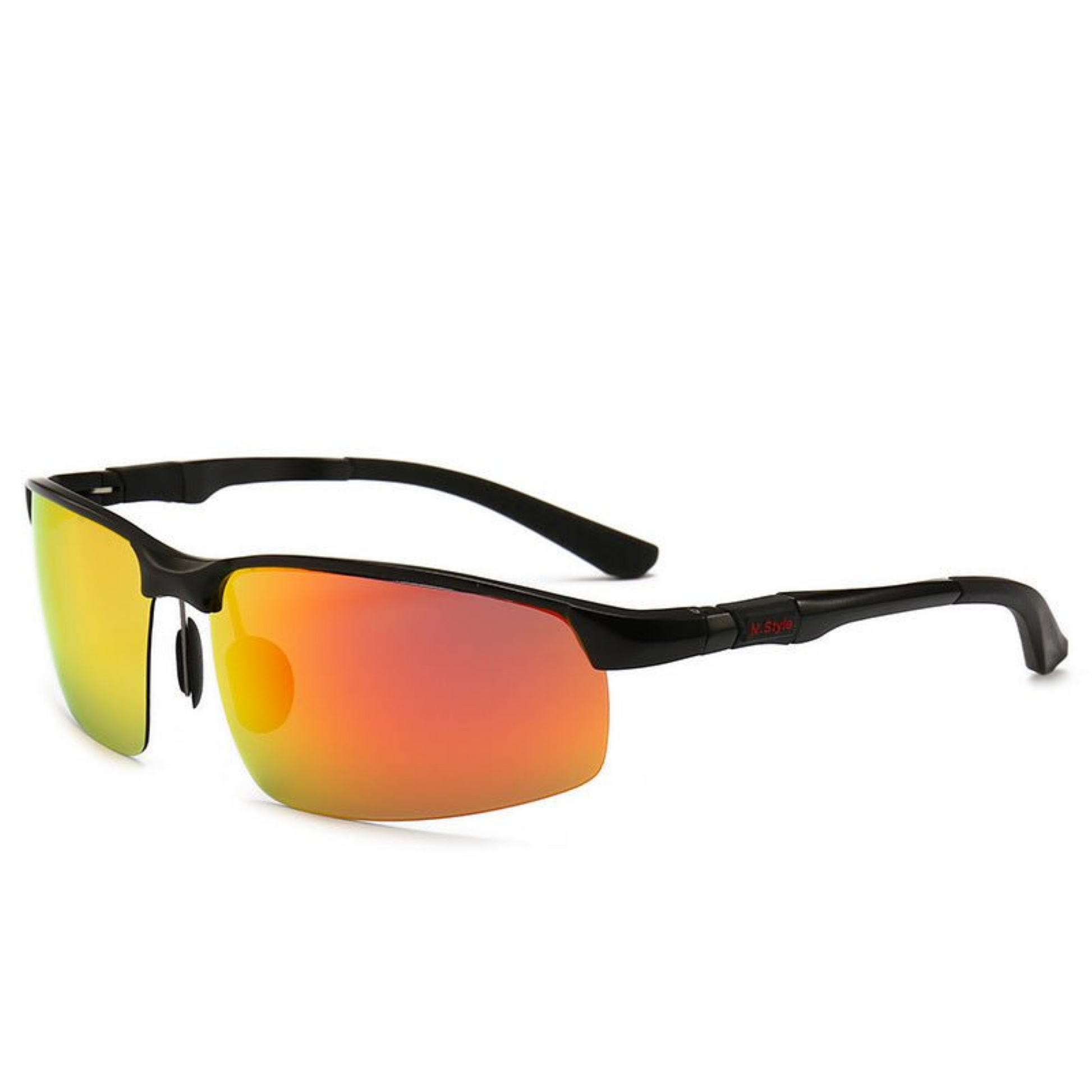 A pair of aluminum-magnesium polarized sunglasses designed for style and functionality. These lightweight sunglasses feature a modern frame with a sleek finish, offering durability and comfort. The polarized lenses provide excellent UV protection and reduce glare, making them ideal for outdoor activities and sunny days