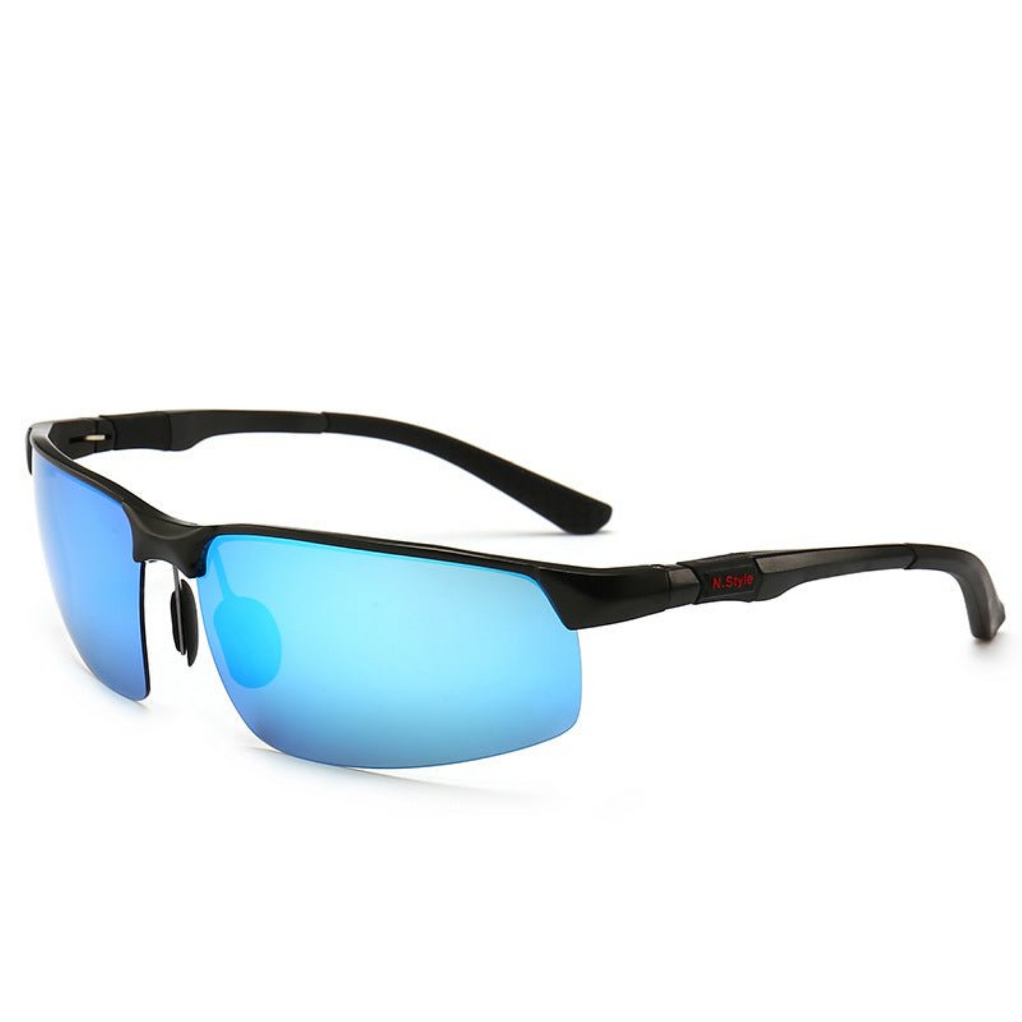 A pair of aluminum-magnesium polarized sunglasses designed for style and functionality. These lightweight sunglasses feature a modern frame with a sleek finish, offering durability and comfort. The polarized lenses provide excellent UV protection and reduce glare, making them ideal for outdoor activities and sunny days